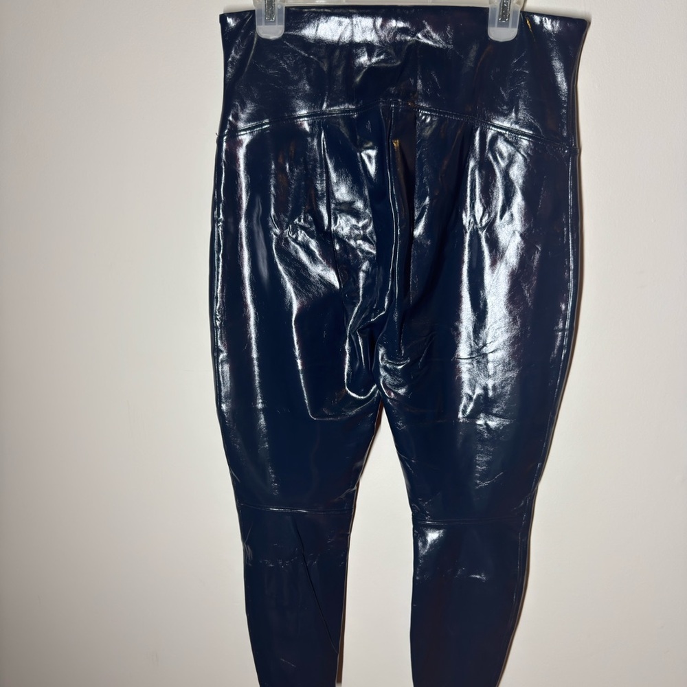 SPANX Faux Patent Leather Leggings Navy Blue Liquid Gloss Pants Classic Sz. 1X - Picture 5 of 5